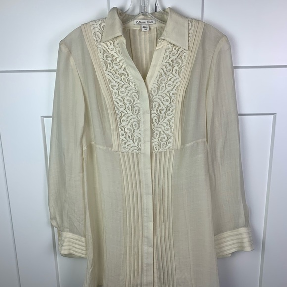 NWT Coldwater XS Long Sleeve Blouse Ivory Lace Detail Textured romantic fairy - Picture 2 of 7